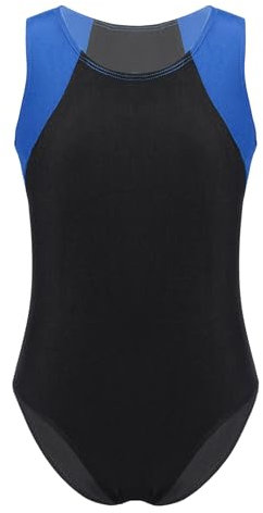 Yeahdor Kinder Jungen Turnanzug Ärmellos Turn-Leotard Gymnastikbody Sportbody Unterhemd Gymnastik Wettkampf Fitness Königsblau & Schwarz 170-176