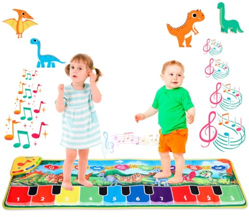 NK Musikmatta för bebis med 8 LED Dinosaur Sound - Barnpiano Leksak för Barn 3 4 5 år, Original Montessori Födelsedag Present Vikbar, Record/Playback-funktion (110 x 36 cm)