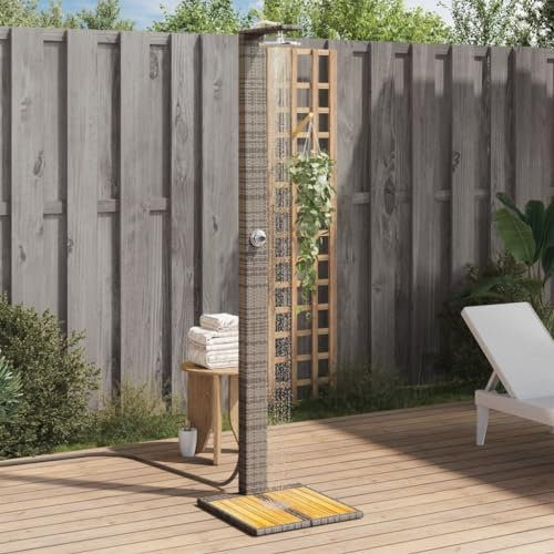 Toshilian Douche de Jardin, Douche de Piscine Extérieure Douche d'extérieur Gris 50x55x224 cm résine tressée Bois Acacia