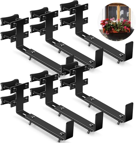 MorningRo 6 Pcs Window Box Brackets, Adjustable Heavy Duty Deck Railing Planter Box Brackets, Outdoor Flower Holder for Patio Garden Fence Balcony