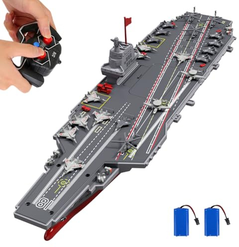 RC Boats for Kids 8-12, 16-inch Warship Battleship Aircraft Carrier with 2 Rechargeable Batteries, 15mph High Speed Remote Control Military Ship for Pool & Lake, Exhibits Model Gift for Boys