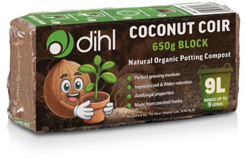 Dihl 650g Organic Coconut Coco Coir Fibre Compost Block Bricks, 100% Natural Compressed Peat-Free Garden Growing Medium, Seedling Potting Bedding Soil, pH Balanced