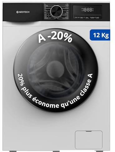 Lave-linge frontal GEDTECH GLL121400WH - 12 Kg - 1400 tr/mn - 16 programmes - Eco - Intensif - Rapide – Très Faible conso - Classe A-20%