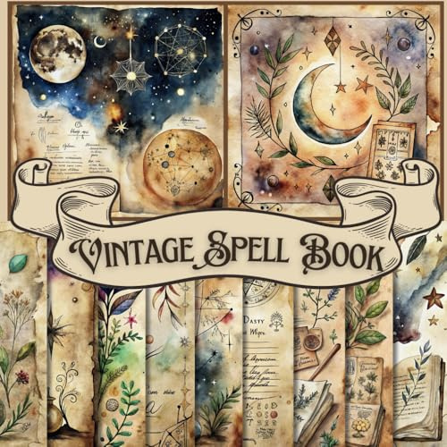 Vintage Spell Book Scrapbook Paper Craft Pad: 12 Magical Designs, 24 Double-Side Sheets, Printed 8.5x8.5 Size Scrapbook Paper With Premium Full ... Spread, Decoupage, Junk Journaling, DIY Etc.