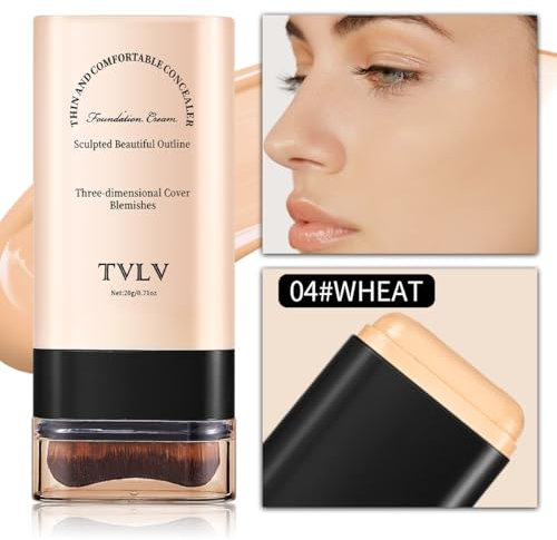 Full Coverage Foundation Stick, fondotinta multiuso, crema fondotinta con pennello, correttore a doppia testa e contour stick, impermeabile, finitura naturale opaca (04Wheat)