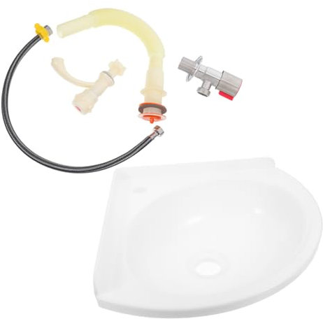 Veemoon Wall Mounted Plastic Corner Sink Bathroom Basin with Faucet and Drain Pipe, Small Deep Triangular Hand Wash Sink for Home, Office, and Hotel Utility