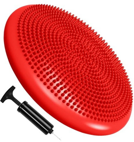 Yoga Balance Board Wobble Cushion Stability Disc with Air Pump Inflatable Anti-Slip Balance Trainer Wobble Pad for Core Strength, Abdominal Training, Physiotherapy, Gym & Yoga Exercise (Red)