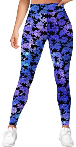 PAGYMO Printed Floral Leggings for Women Galaxy Patterned Cute Crazy High Waisted Workout Yoga Pants, Medium, WLG-030834