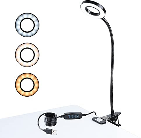 CeSunlight Klemmleuchte, 10W, 90 CRI, 800 Lumen, Klemmleuchte Schreibtisch, LED Leselampe, Warmlicht, Tageslicht und Weißlicht 3 Farben, 10 dimmbare Beleuchtungsmodi