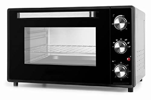 Forno a convezione da 60 litri. NERO-ARGENTO. Calore superiore e inferiore. Porta a doppio vetro. Potenza: 2000 W. Ideale per arrostire e riscaldare.