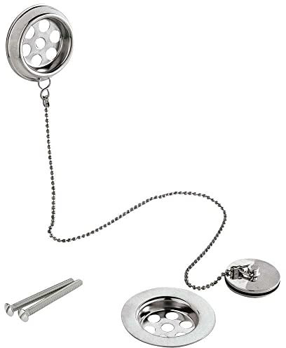 Retainer Bath Waste with Plug & Chain Metal Washbasin Plug Stopper with Polished Chrome Ball Chain Bath Plug Drain Cover Rubber Drain Stopper - Stainless Steel