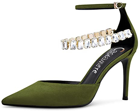 Castamere Donna Spillo Alto High Tacco Heel Cinturino alla Caviglia Pumps Diamante Cristallo a Punta Sandali 8 CM Heels Dress Scarpe Verde 39 EU