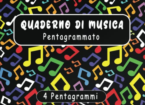 Quaderno di musica pentagrammato: 4 Pentagrammi per pagina | Formato piccolo A5 orizzontale per Bambini | Pentagramma Grande