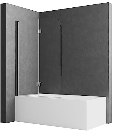 Duschwand für Badewanne 110 x 140 cm Badewannenaufsatz Duschwand 2-teilig Faltbar 5 mm NANO ESG-Sicherheitsglas Duschabtrennung Badewanne