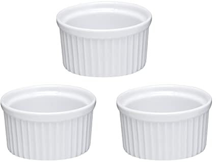 apollo THE HOUSEWARES BRAND Ramekin Set of 3, Baking Cups, Ideal for Creme Brulee, Souffle, Oven Safe, Classic Style, Size: 9x5cm, Porcelain, White