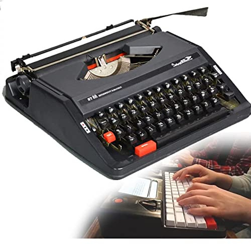 kubeier Máquina de Escribir Inglesa Mecánica Antigua, Maquinaria Máquina de Escribir, Maquina Escribir, Máquina de Escribir Manual Antigua, Portátil y Fácil de Usar,Black
