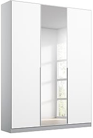 Rauch Möbel Alabama Drehtürenschrank Schrank Kleiderschrank Weiss/Grau mit Spiegel, 3-türig, Inklusive Zubehörpaket Basic, 2 Kleiderstangen, 2 Einlegeböden, BxHxT 136x210x54 cm