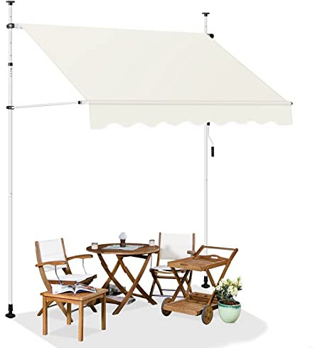 WOLTU Store Banne Manuel, Auvent Rétractable avec Manivelle sans Perçage, Marquise Pare Soleil à Bras Repliables, Hauteur Réglable, pour Balcon, Terrasse, 200 cm, Beige