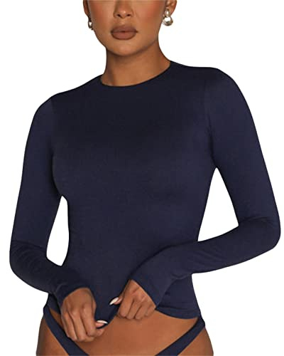 Top de Camiseta Corta de Manga Larga básica de Manga Larga para Mujer Y2K Tops TikTok Crop Top Club Party E-Girls Streetwear(Dark Blue-a, S)