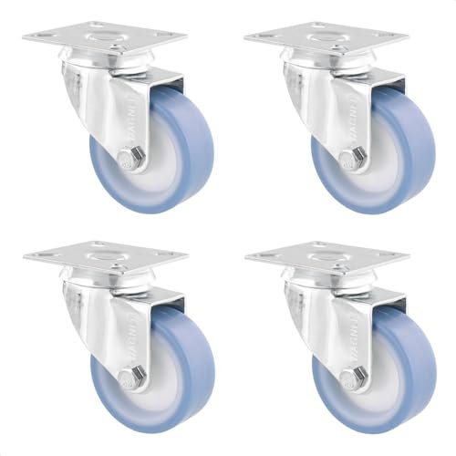 WAGNER Soft-Lenkrolle ECO 4tlg. Set - Durchmesser Ø 50 mm, Bauhöhe 70 mm, Stahl verzinkt, blau/weiß, Anschraubplatte 50 x 50 mm, Tragkraft 50 kg/Rolle - 02155000