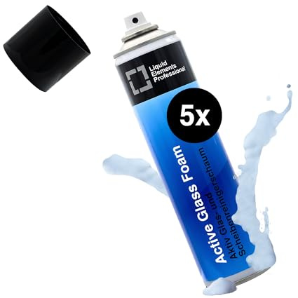 Liquid Elements – 5x 400ml Active Glass Foam Glas- und Scheibenreinigungsschaum – Auto Glasreiniger gegen Insekten, Schlieren & Straßenschmutz – schonend zu Lack, Gummi & Kunststoff – Made in Germany