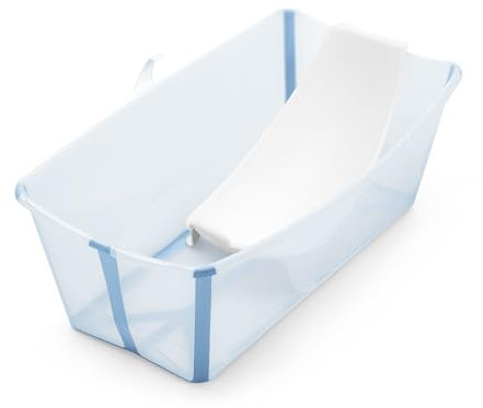 Stokke Flexi Bath (Ocean Blue) con Soporte para recién nacido - Duradera y fácil de guardar - Práctica para usar en casa o de viaje - Para bebés 0 a 48 meses