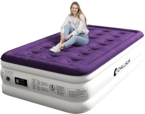 CHILLSUN Materasso ad aria gemellare con pompa integrata per ospiti e casa, materasso gonfiabile da 40,6 cm, letto ad aria con borsa per il trasporto, per campeggio, materassi rialzati ad aria doppia,