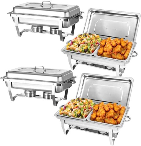 EVGTTI Chafing Dish Profi Set, Servers Catering Wärmebehälter Set mit halbgroßen Lebensmittelbehältern, Speisenwärmer Set für Catering, Buffet, und Hochzeitsfeste (4PCS, 8 x GN 1/2)
