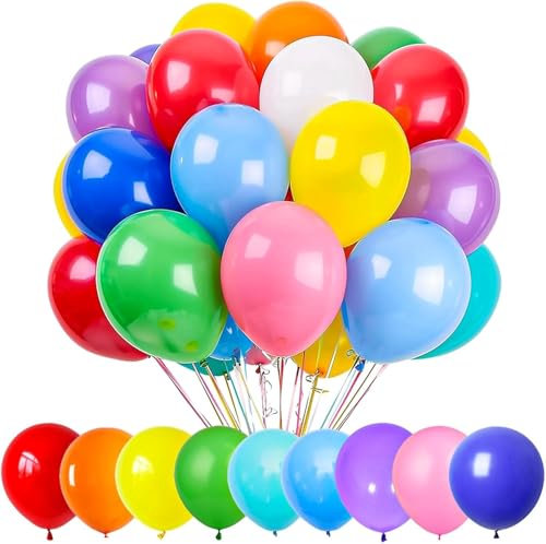 iwiio Balloons 100 Pack - Assorted Rainbow for Birthday Party, Wedding, Baby Shower Decorations - Support Helium/Air, Colorful Kids' Party Supplies