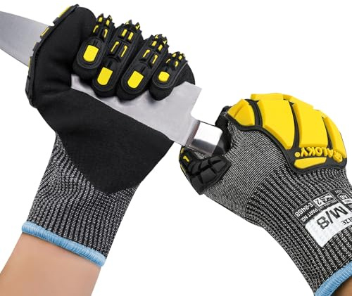 Graloky Safety Work Gloves Men Women, ANSI A6 Cut Resistant Gloves, Impact Gloves for Men Women, Touchscreen Mechanic Nitrile Coated Heavy Duty Work Glovess with TPR Protection, Medium