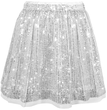 SPFASZEIV Falda de Lentejuelas Niñas Brillante Falda con Cintura Elástica Faldas de Princesa con Purpurina para Fiesta Plateado 5-6 Años