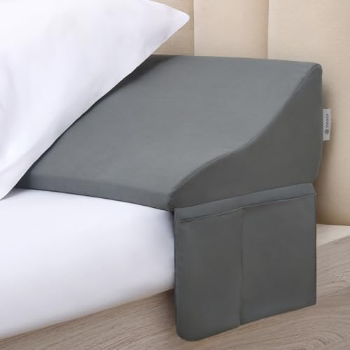 Vekkia Queen Bed Wedge Pillow for Headboard Gap – 0–6 Bed Gap Filler with Firm Foam Support & Extra-Large Pockets – Prevents Lost Pillows, Phones & Small Items(Gray)