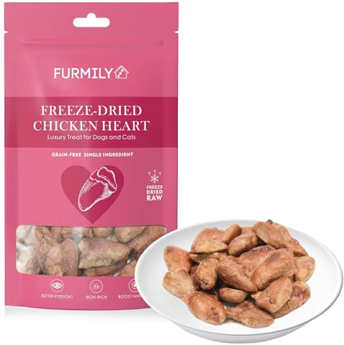 FURMILY Chicken Hearts for Cats, Freeze Dried Cat Food Topper, 100% Chicken Heart Single Ingredient Treats (40g), Rich Protein, Grain Free No Additives, Easy Digestion for Cats and Dogs