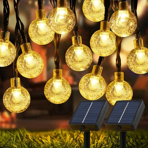 USOKYO Solar Lights Outdoor Waterproof, 2 Pack Total 120LED 72FT Solar String Lights for Outside with 8 Modes, Outdoor String Lights Crystal Globe Patio Lights for Garden Yard Party Decor (Warm White)