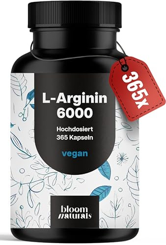L-Arginina 6000-365 Capsule - Arginina Vegana ad Alto Dosaggio - Prodotto in Germania - Alternativa a polvere o compresse