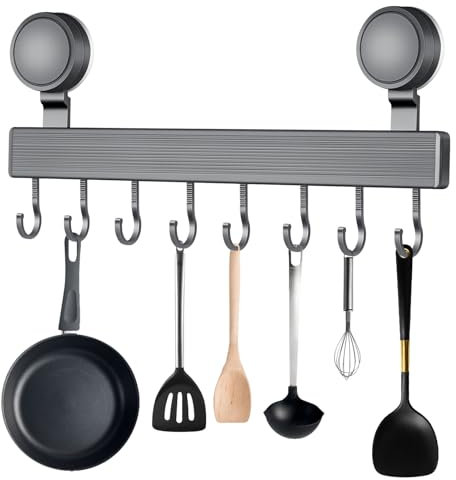 Starvortex Colgador Utensilios Cocina con Ventosa, Barra Utensilios Cocina sin Taladrar, Soporta 20kg, Barra para Colgar Utensilios de Cocinas de 41cm con Ganchos Deslizantes, Colgador Cocinas Pesado