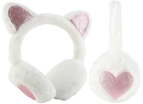 FYting Orejeras Niña,Orejeras Niño,Plush Calentador de Orejas Suaves, ProteccióN de La Oreja de Invierno, Ajustable, para Navidad, Cumpleaños, Vacaciones (Orejas de Gato Blancas)