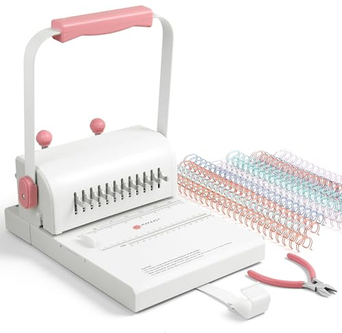 MAKEASY Binding Machine Hole Pitch 2:1 - Portable Book Binding Kit with 10PCS 5/8'' Binding Wires & Plier, for DIY Notebooks, Albums, Journals, and Calendars – Circle Holes, 20 Sheet Punch Capacity