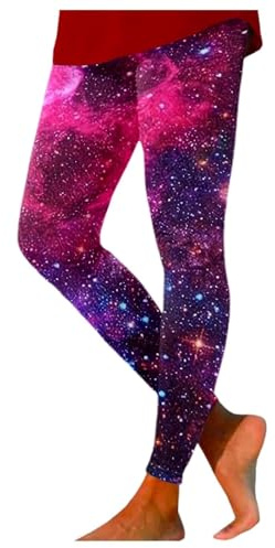 Leggings Femme Imprimé Galaxie Pantalon de Sport Taille Haute Grande Taille Confortables et Moulants Legging Slim Fit Leggings Opaque Fitness Course Collants Compression (L)