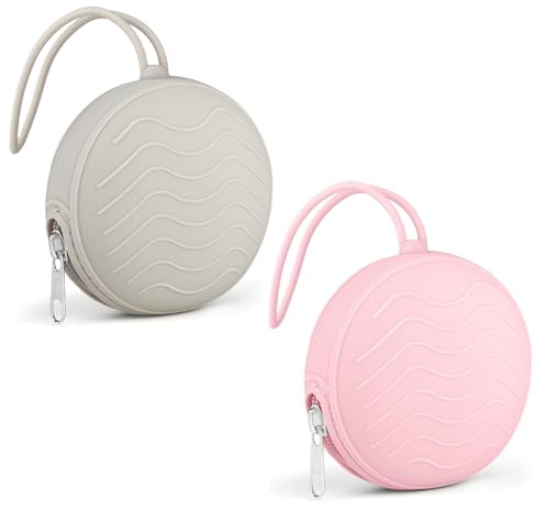 Dupoem 2 Pièces Boîte à Tétine en Silicone Sans BPA, Boîte de Rangement Portable et Étanche pour Sucteur, Sac de Transport Pratique pour Bébé Filles et Garçons-Gris + Rose