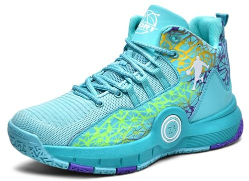 Scarpe da Basket High Top - Supporto Ammortizzato, Maglia Traspirante e Pelle Sintetica, Suola in Gomma Antiscivolo per Allenamento e Uso Casual, 9.5 UK