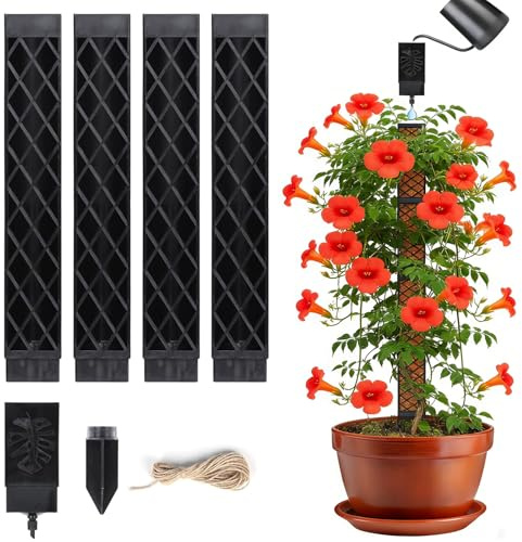 MeYuxg 4 Pezzi Asta per muschio Monstera,103cm Bastone Muschio Autoirrigante Palo di Sfagno per Piante Rampicanti con Ausilio per l'irrigazione,Punte del Tterreno e Nastri