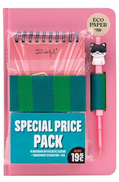 Mr. Wonderful Pack Back to Fun Pink – A5-anteckningsbok, 3D-penna, 1 200 skolklistermärken och brevpapper