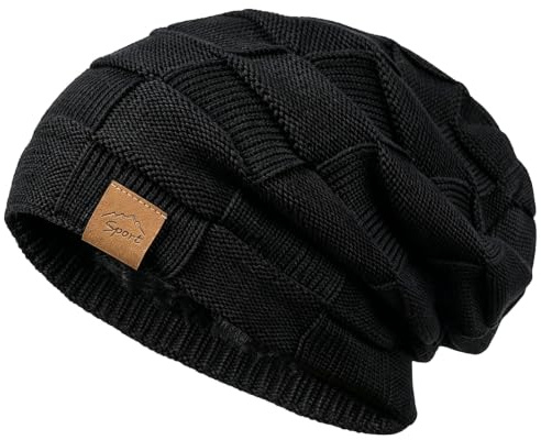 Kideerly Beanie Hat Men, Mens Beanie Hat, Black Beanie, Fleece Lined Slouch Beanie Hat Men, Soft Knit Warm Winter Hat for Men, Stretch Fit Beanie Cap for Daily Wear