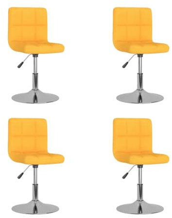 XHNIFBN Lot de 4 Chaises Pivotantes de Salle à Manger Jaunes, Chaises de Cuisine Réglables en Hauteur avec Vérin à Gaz, Sièges Pivotants en Tissu et Acier Chromé pour Bureau et Salon