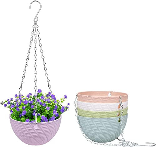 Dproptel 5 Pack Hanging Planter Basket Indoor/Outdoor Hanging Flower Pots Plants Holder Hanger Weave Pattern Design with Chain Hooks for Home Decor - 5 Colors