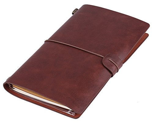 Asixx Carnet de Voyage, carnet de Voyage personnalisé en Cuir PU, Journal Bloc-Notes Rechargeable(Marron foncé)