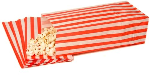 Pick n Mix Popcorn Sweet Candy Stripe Paper Bags Red & White 4 x 9.5 x 3 - Pack of 250