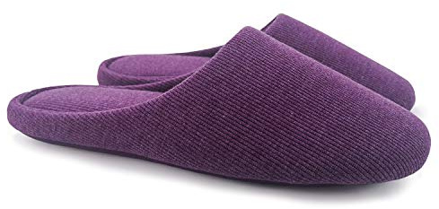 ofoot Pantoufles Intérieur pour Femmes, Chaussures de Ville Antidérapant en Coton Lavable avec Mousse Moire de Forme(Violet,36/37 EU)