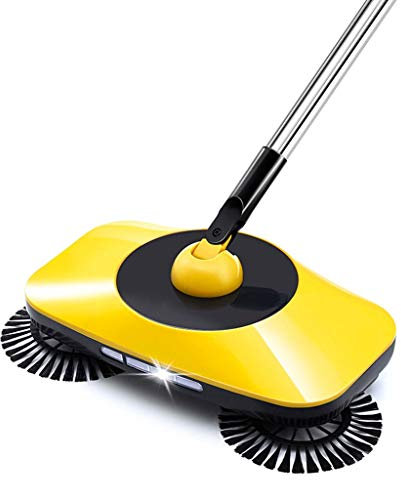 BROOM NLIAN- Hand Push Sweeper Magic Spinning, with 360 Rotation L-shaped Handle Efficient Automatic Hand Sweeper for Household Cleaning (Color : Yellow)